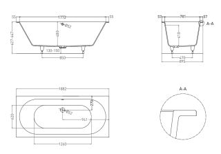 Ванна из искусственного камня Salini Ornella Axis S-Sense 103412GRH 190x90см RAL снаружи